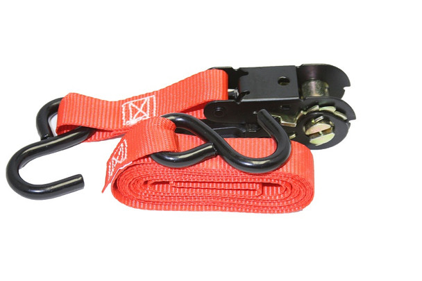 1" x 10' Ratchet Cam Strap with S Hook - Red