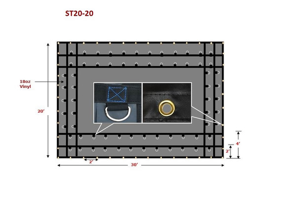 Flatbed Truck Tarps Steel Machinery Tarp 20' x 20' - Black