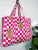 Pink Jaguar Checkered Print Tote