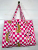 Pink Jaguar Checkered Print Tote