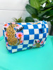 Blue Jaguar Checkered Cosmetic Bag
