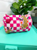 Pink Jaguar Checkered Cosmetic Bag