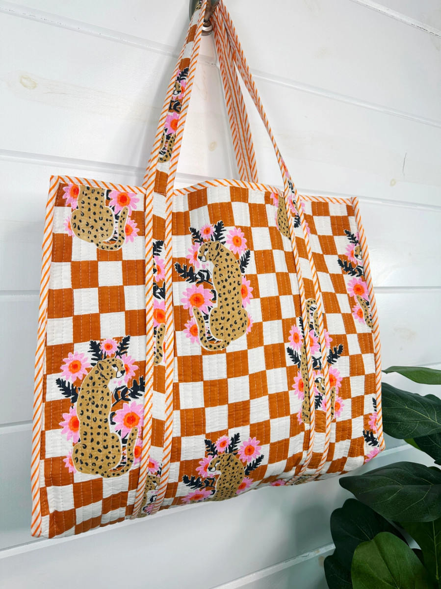 Gold Checkered Jaguar Tote