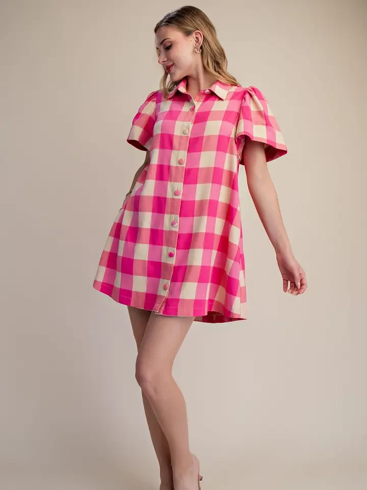 Wanda Pink Check Dress