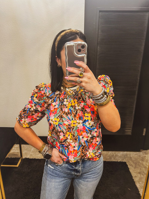 Radiant Ruched Sleeve Floral Top