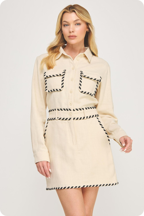 Strait To It Dress Ecru/Black