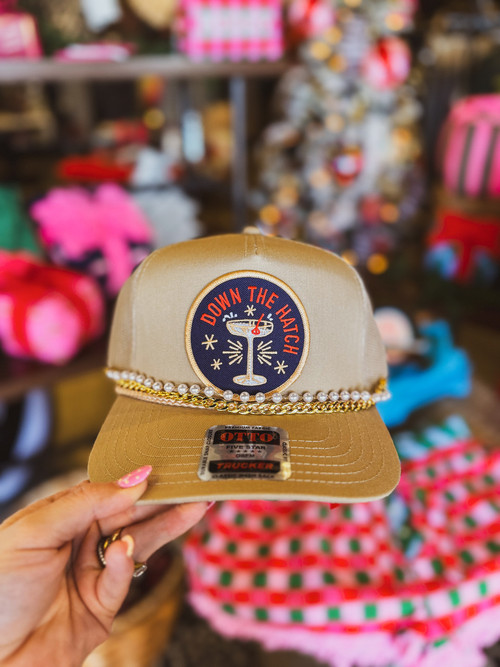 Down the Hatch Khaki Trucker Hat w/chain