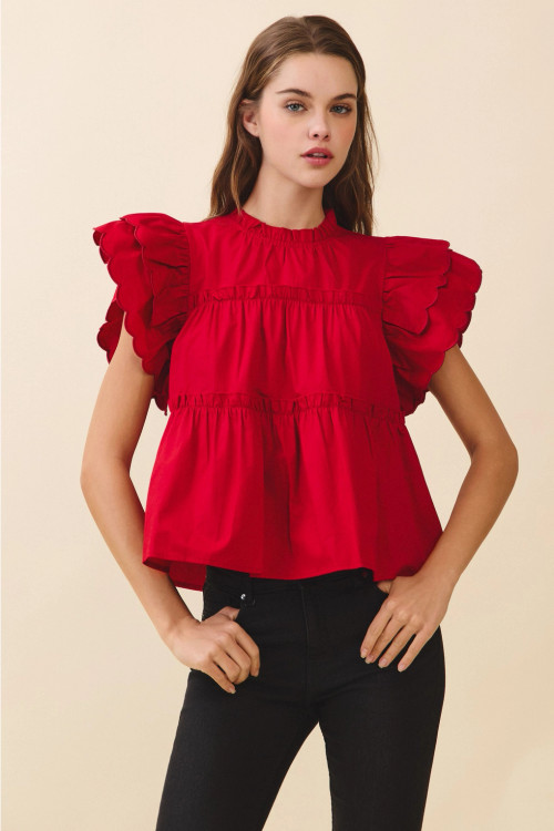 Rachel Ruffle Top Red