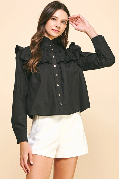 Blk Raleigh Ruffle Blouse