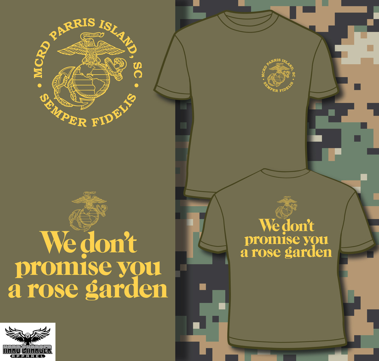 Parris Island Recruit Depot Rose Garden T Shirt Hard Charger Apparel