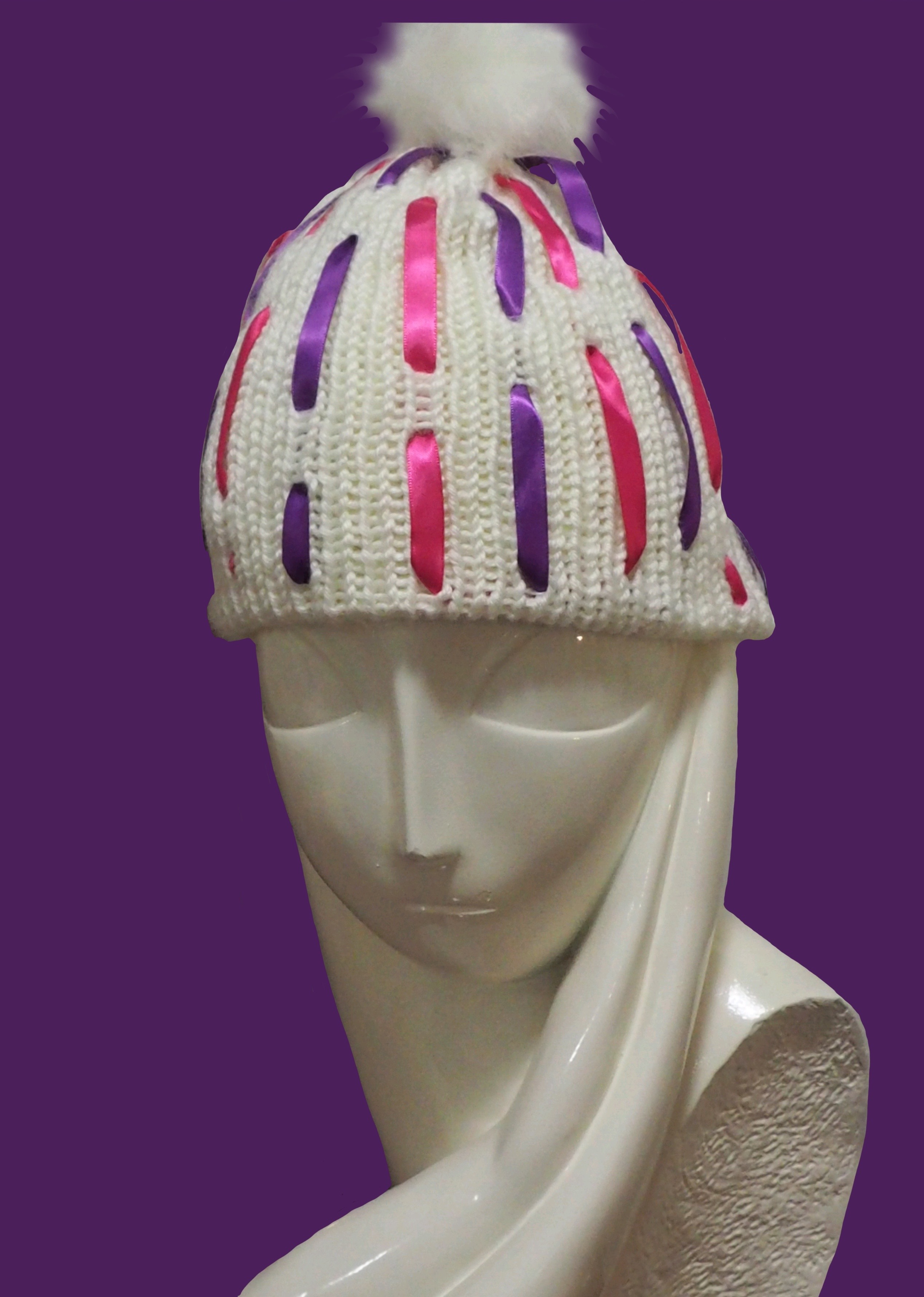 Cream Ribbon Beanie