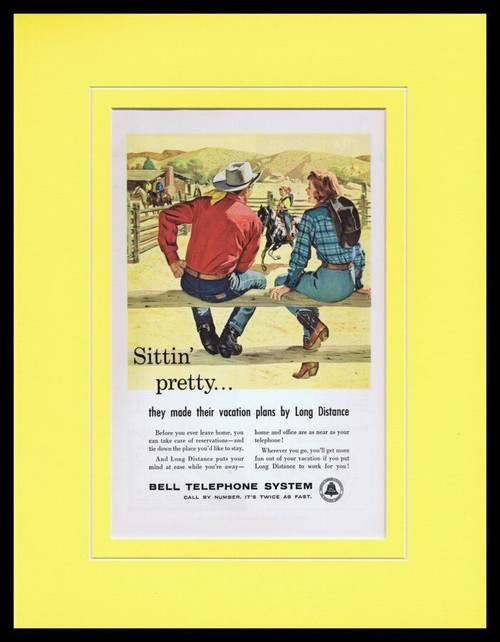 1959 Bell Telephone / Cowboy Framed 11x14 ORIGINAL Vintage Advertisement