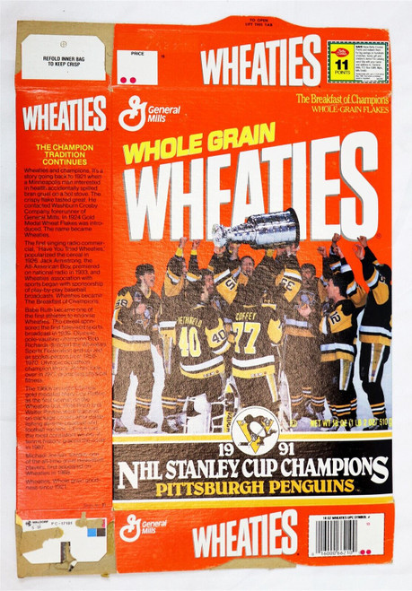 1991 Pittsburgh Penguins Stanley Cup Wheaties Cereal Box Mario Lemieux J Jagr