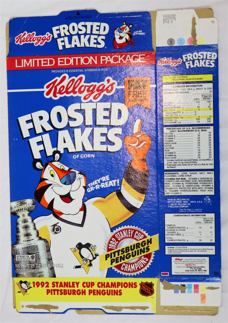 1992 Frosted Flakes Pittsburgh Penguins Tony Tiger Stanley Cup Cereal Box