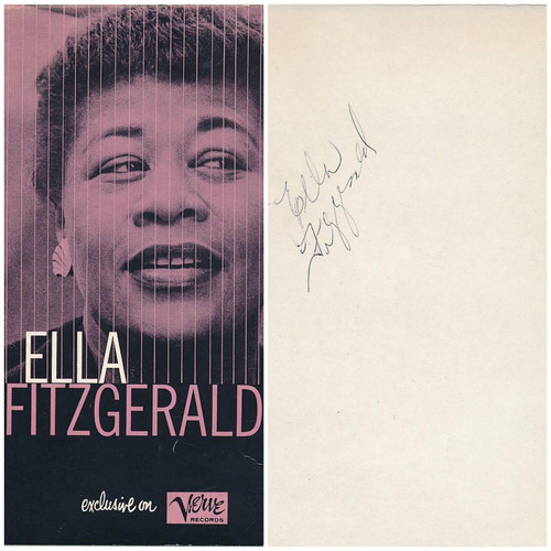 Ella Fitzgerald Signed Vintage Verve Records 4x7.5 Promotional Card