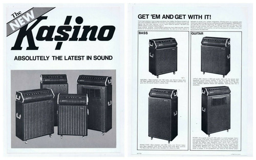 ORIGINAL Vintage 1970s Kasino Amplifiers Double Sided Advertisement
