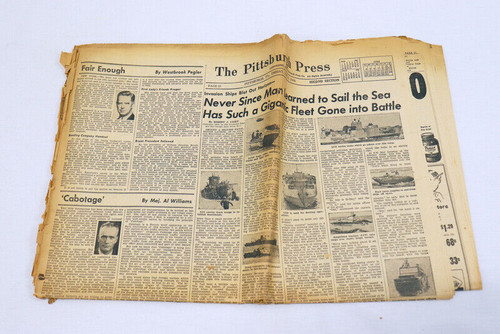 ORIGINAL Vintage June 9 1944 WWII D Day Pittsburgh Press Newspaper