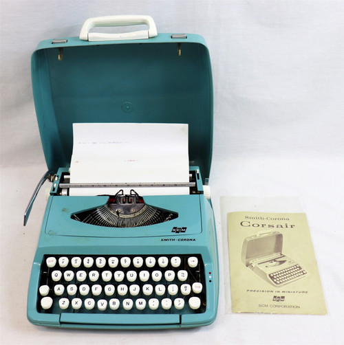 ORIGINAL Vintage Smith Corona Corsair Deluxe Typewriter in Aqua Case w/ Manual