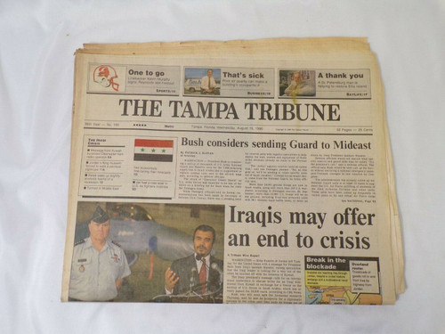 ORIGINAL Vintage Tampa Tribune Newspaper August 15 1990 Operation Desert Shield