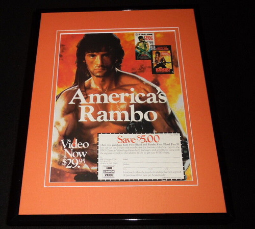Rambo 1986 Framed 11x14 ORIGINAL Advertisement Sylvester Stallone