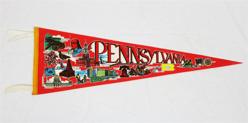 VINTAGE 1980s Pennsylvania 8x25" Felt Pennant Liberty Bell Ben Franklin