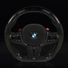 CARBONE - BMW LED Display Alcantara Flat Bottom Black N Red Gloss Carbon Fiber Steering Wheel for G/F Chassis- CARBONE Signature Design for G20 G30 G80 G82 G87 M2 M3 M4 M2 M340i 