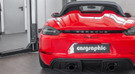 CARGRAPHIC Sport Tailpipes For OEM Rear Silencer - 2x 100mm Round, Rolled-In, Slash-Cut & Gloss Black Chrome Finished For Porsche 718 Boxster / Cayman / Spyder / GT4 - CARP82GT4ER2100RENAOE