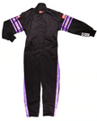 RaceQuip One Piece Single Layer Fire Suit - Black w/Purple Stripes -Kids 2XL 1950597RQP