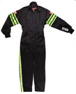 RaceQuip One Piece Single Layer Fire Suit - Black w/Green Stripes - Kids XL 1950796RQP
