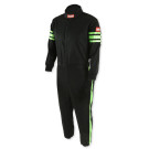 RaceQuip One Piece Single Layer Fire Suit - Black w/Green Stripes - Kids X-Small 1950791RQP