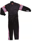 RaceQuip One Piece Single Layer Fire Suit - Black w/Pink Stripes - Kids Large 1950895RQP