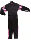 RaceQuip One Piece Single Layer Fire Suit - Black w/Pink Stripes - Kids XX-Small 1950890RQP