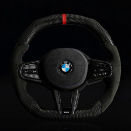 CARBONE - BMW Carbon Fiber & Alcantara Flat Bottom LCI Steering Wheel for G/F Chassis- CARBONE Signature Design for G20 G30 G80 G82 G87 M2 M3 M4 M5 M8 M340i 