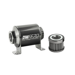 DeatschWerks Stainless Steel 8AN 40 Micron Universal Inline Fuel Filter Housing Kit (70mm)  dwk8-03-070-040K
