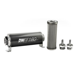 DeatschWerks Stainless Steel 5/16in 40 Micron Universal Inline Fuel Filter Housing Kit (160mm)  dwk8-03-160-040K-516