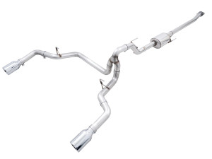 AWE 0FG 21+ Ford F150 Dual Split Rear Exhaust - 5in Chrome Silver Tips  awe3015-32105