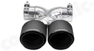 CARGRAPHIC Sport Double-End Tailpipe - 100mm X-Pipe Construction, Slash-Cut w/Stainless Steel Liner, CARGRAPHIC Logo & Visual Carbon Matte Finish For Porsche 981 Boxster / Cayman - PERP81ER40XKEVTPCG CARGRAPHIC Sport Double-End Tailpipe - 100mm X-Pipe Construction, Slash-Cut w/Stainless Steel Liner, CARGRAPHIC Logo & Visual Carbon Matte Finish For Porsche 981 Boxster / Cayman - PERP81ER40XKEVTPCG