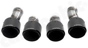 CARGRAPHIC Double-End Tailpipe Set - 2x 100mm Round, Slash-Cut w/Stainless Steel Liner & Visual Carbon Matte Finish w/CARGRAPHIC Logo For Porsche 970.1 Panamera - CARP70ER40KEVTPCG