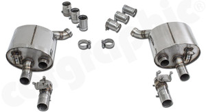CARGRAPHIC Sport Rear Silencer Set w/Electronic Exhaust Valves (SOUND / SUPER SOUND Export Version) For Porsche Panamera 971 4 / 4S / 4 e-Hybrid 2.9L V6 - CARP71T29ETFLAP