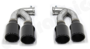 CARGRAPHIC Sport Double-End Tailpipe Set - 4x 100mm Round, Rolled-In, Slash-Cut w/Perforated Insert & Gloss Black Enameled For Diesel Porsche 958.1 Cayenne - CARP58ER44ENA