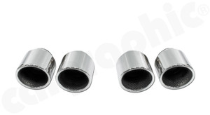 CARGRAPHIC Sport Double-End Tailpipe Set w/4x 100mm Round, Rolled-In, Slash-Cut w/Perforated Insert & Stainless Steel Mirror Polished For Porsche 958.1 Cayenne Turbo / Turbo S V8 4.8L - CARP58TER44