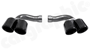 CARGRAPHIC Sport Double-End Tailpipe Set - 2x 100mm Round, Rolled-In w/Inside Stainless Steel Liner & Gloss Black Enameled For Porsche Cayenne / Cayenne E-Hybrid 3.0L V6 - PERERP5E34100ENA