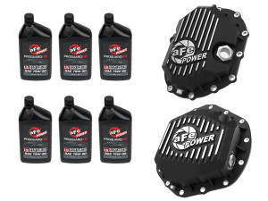 aFe POWER Front & Rear Diff GUARD Package w/ Oil for GM Diesel Trucks 20-25 V8 (AAM 9.25-12 & AAM 11.5/12.0-14)  afe46-7708AB