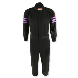RaceQuip One Piece Single Layer Fire Suit - Black w/Purple Stripes -Kids 2XL 1950597RQP