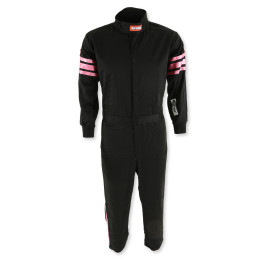 RaceQuip One Piece Single Layer Fire Suit - Black w/Pink Stripes - Kids XL 1950896RQP