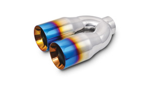 Vibrant 2.5in ID Dual 3.5in OD Round SS Tips (Double Wall, Straight Cut) with Burnt Blue Finish vib1339B