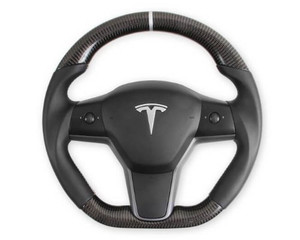 REKUDO Carbon Fiber w/ Leather Grips Steering Wheel Tesla Model 3 | Model Y 2017-2021