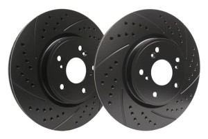 SP Performance Double Drilled And Slotted Front Brake Rotors | 2018-2020 Kia Stinger 2.0L  - Black SP Performance Double Drilled And Slotted Front Brake Rotors | 2018-2020 Kia Stinger 2.0L  - Black