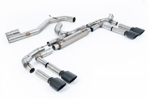 Milltek Audi 8Y S3 Non-Resonated Race (Loudest) Cat Back Exhaust System with Cerakote Black Oval Tips - SSXAU1018