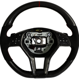 Suvneer 12+ MBZ W204 Carbon Fiber Steering Wheel Alcantara W/ Red Stripe - W204CFSW-A